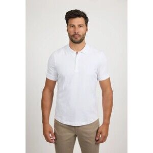 MONFRERE Polo Shirt Mens Medium White Slim Fit Fitted Short Sleeve PIERCE $120